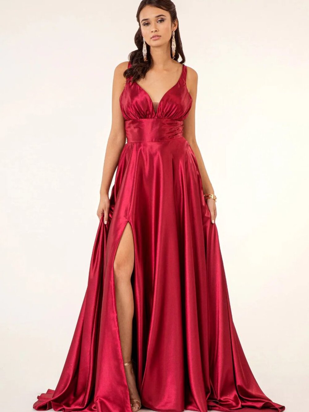 NEW BURGUNDY Satin Evening Gown Floor Length Formal Elegant GL2963
